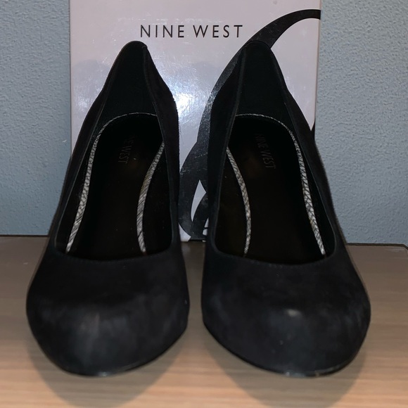 Suede Leather Black White Wedge Heels Pumps - Picture 2 of 6